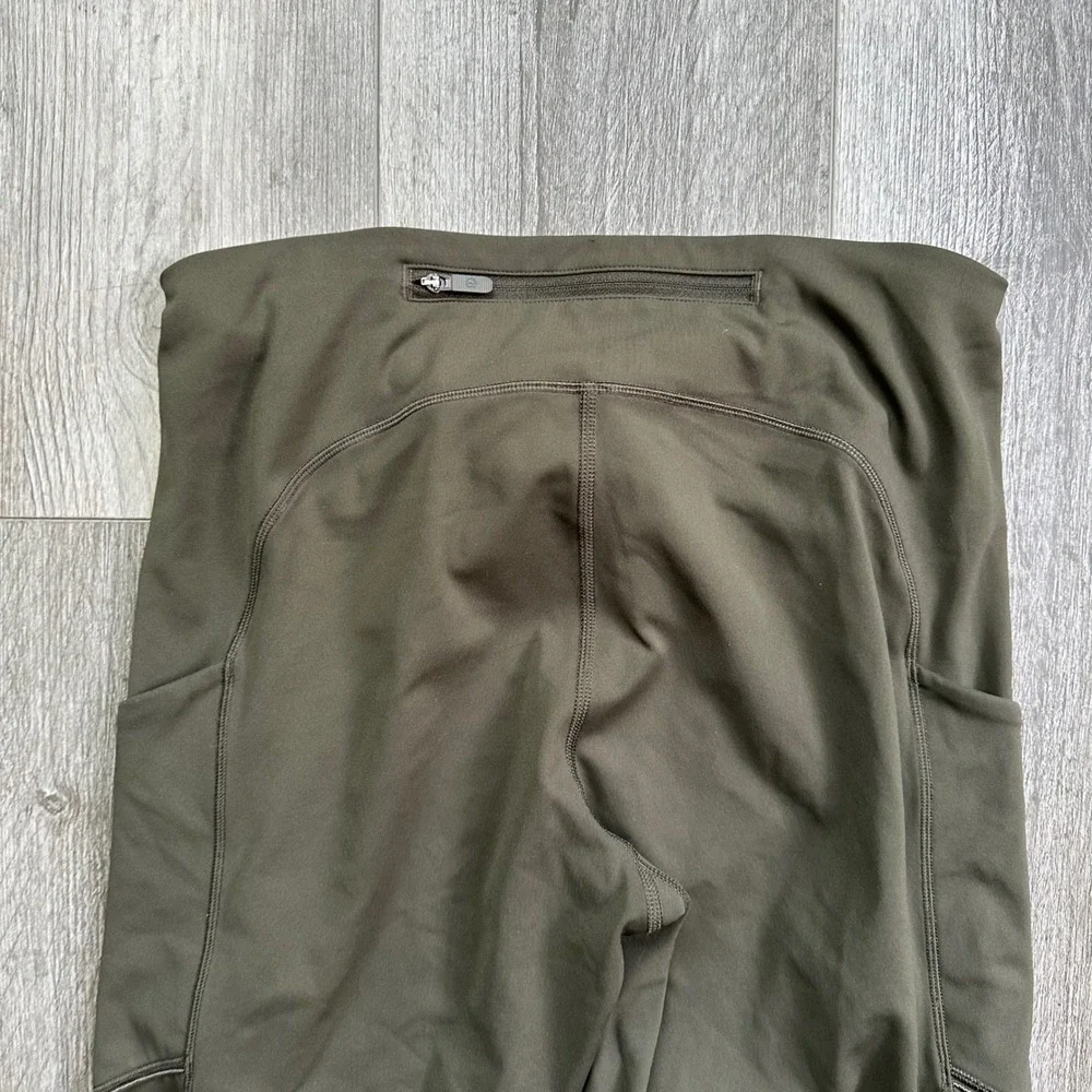 Lululemon Olive Green Pocketed Leggings 8 adjustable waist 27